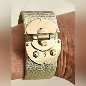 Fornash light bronze w/ gold leather bracelet w/magnetic close up to 71/2”wrist